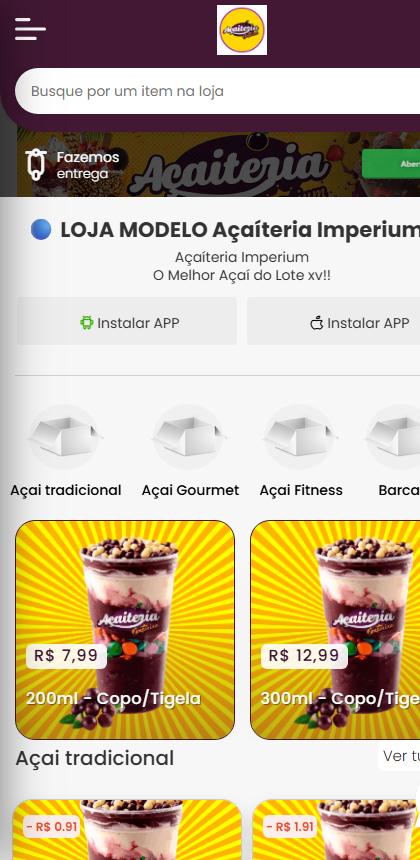 Loja Açaíteria Imperium feita no Otimiza Pedido