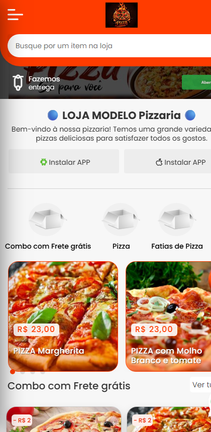 Loja Cardápio de Pizzaria feita no Otimiza Pedido