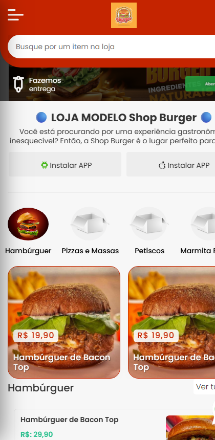 Loja Shop Burger feita no Otimiza Pedido